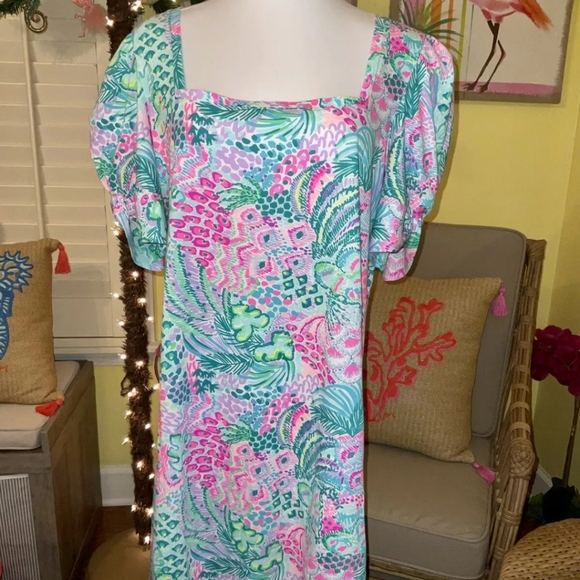 Lilly Pulitzer Hayon Short Sleeve  Dress (Banana Split) Size L - Picture 2 of 13
